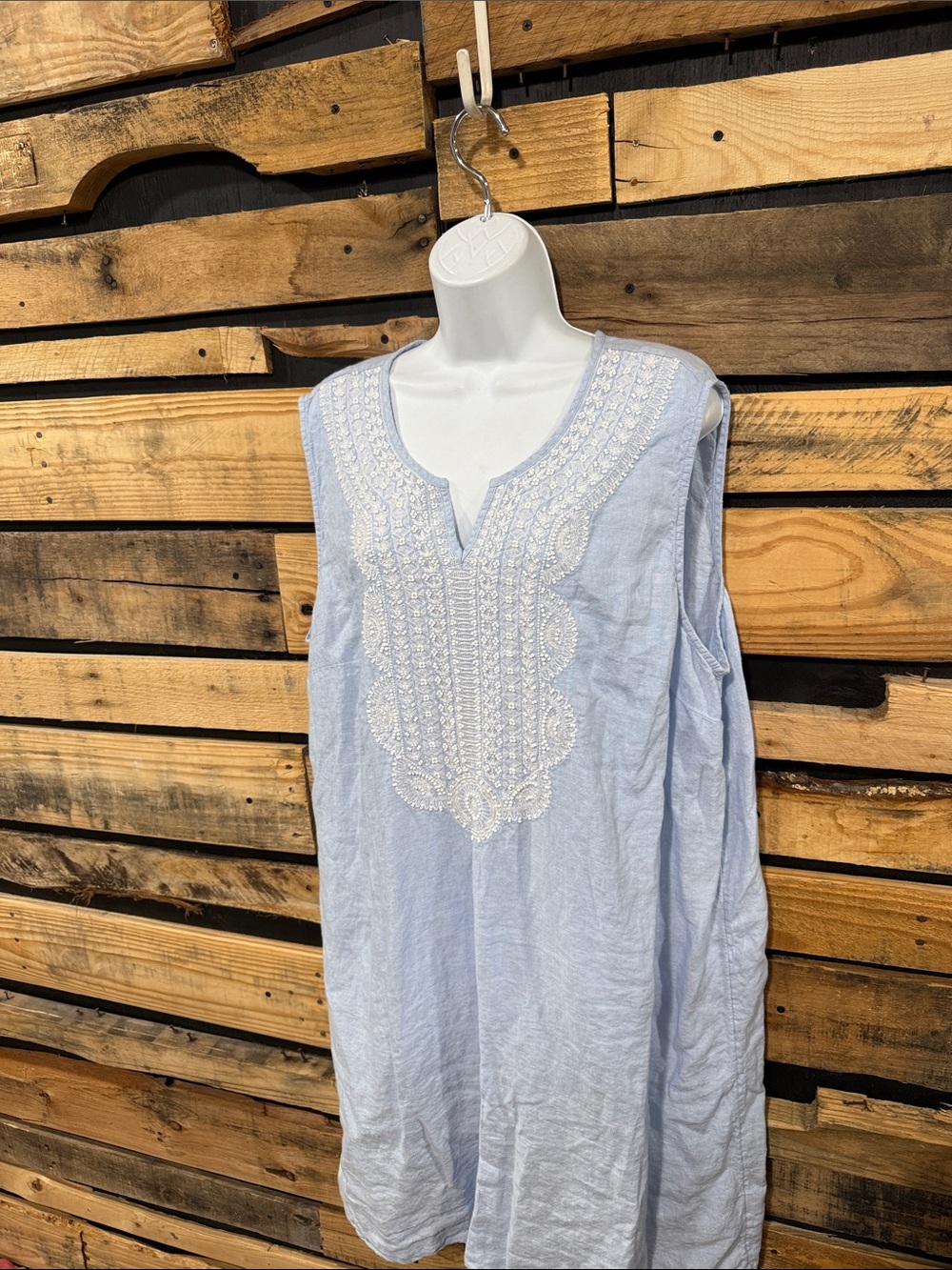 J. Jill Love 100% Linen Blue White Beaded Embroidered Boho Coastal Dress 3X - Picture 5 of 9